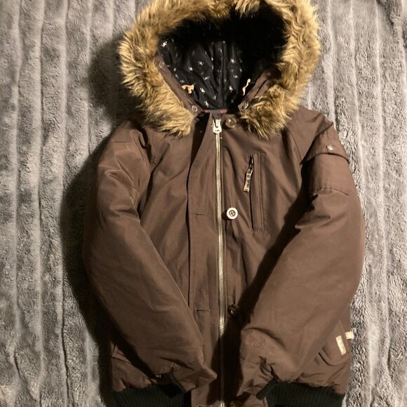 XS Woolrich Patrol Down Parka Coat in Chocolate Brown - Picture 1 of 6